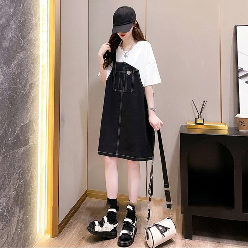 カジュアル 切り替え 一目惚れ Tシャツ カットソー ワンピース＜S-3334＞