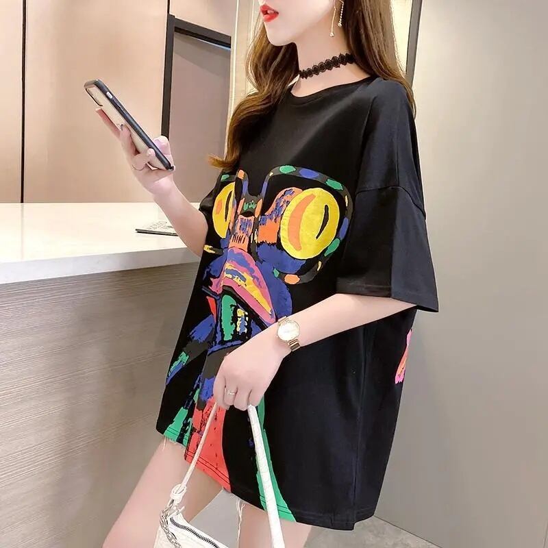 絶対流行 プリント ファッション ゆったり 全4色 半袖 Tシャツ＜S-11523＞
