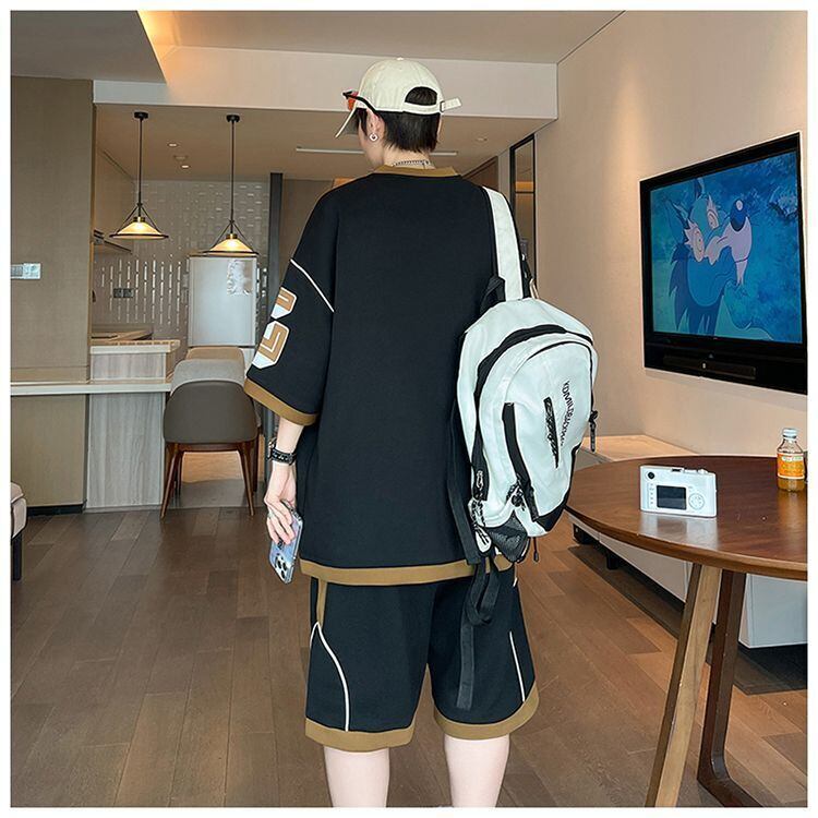 早い者勝ち カジュアル ファッション 切り替え 全3色 半袖Ｔシャツⅹパンツセット<S-8950>
