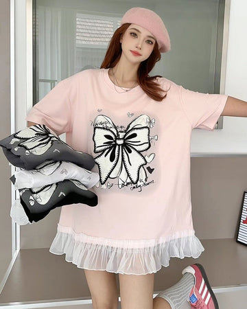 今季マストバイ プリントゆったり 切り替え 半袖Tシャツ 全4色＜S-8256＞