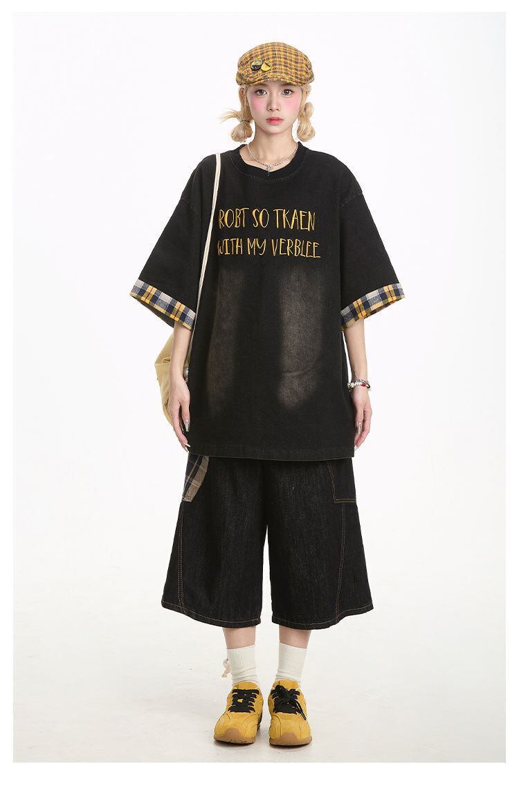 デニム 売れ筋 おすすめ 絶対流行 早い者勝ち カジュアル男女兼用 2色選択 Tシャツ<S-11340>