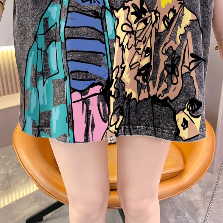 おすすめ ストリート系 ヴィンテージ加工 プリントTシャツ ゆったり半袖＜S-3022＞