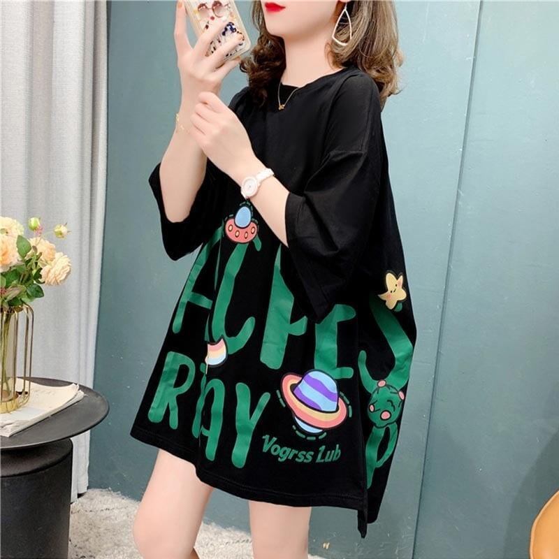 ファッション 切り替え 美人度アップ プリント Tシャツ カットソー＜S-3636＞