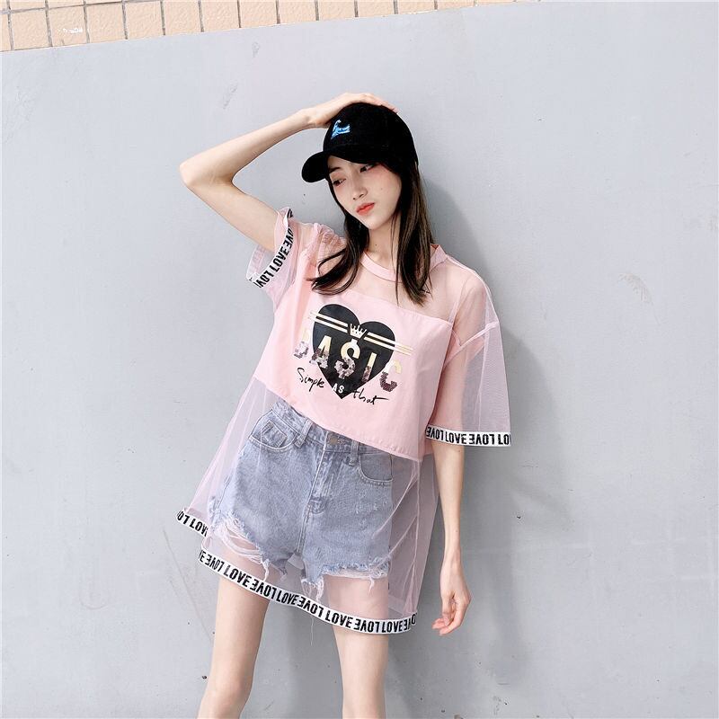 売り切れ必至 レイヤード風 個性派 チュール ゆったり半袖 Tシャツ全4色 ＜S-8157＞
