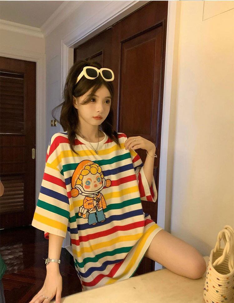 売り切れ必至 トレンドアイテム 存在感抜群 ストライプ柄 半袖Tシャツ<S-9270>