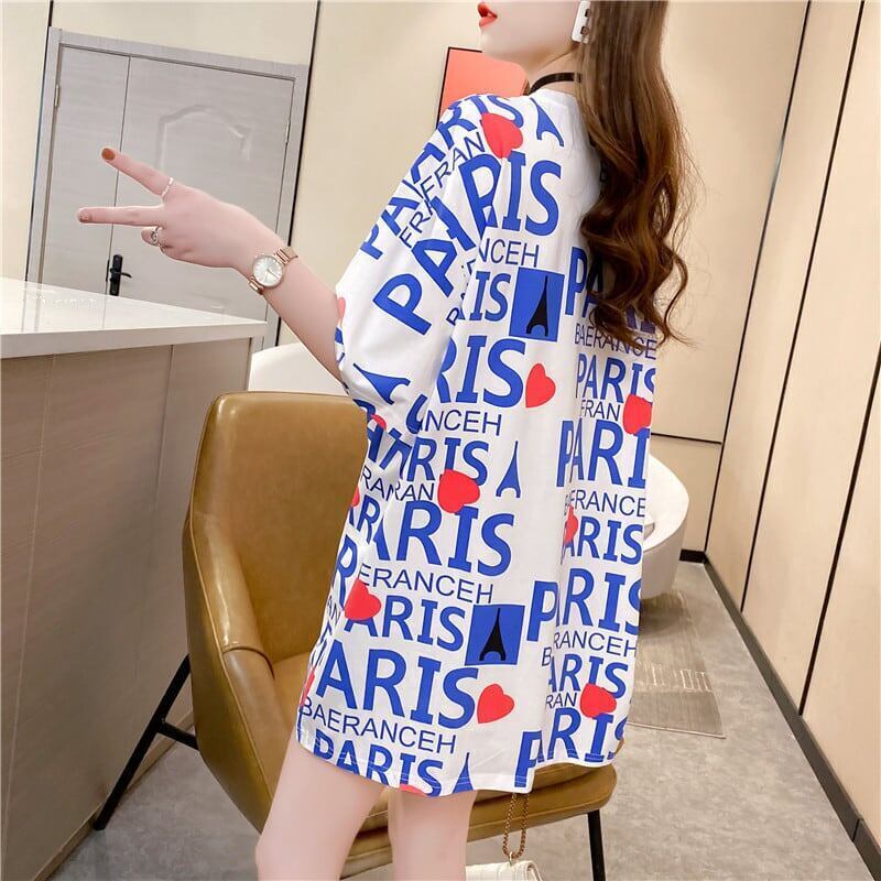 個性的なデザイン プリント お値段以上 Tシャツ カットソー ワンピース＜S-3302＞