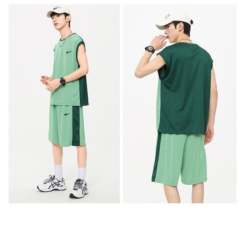 売り切れ必至 ファッション 超人気 男女兼用 ノースリーブＴシャツⅹパンツセット全5色<S-8754>
