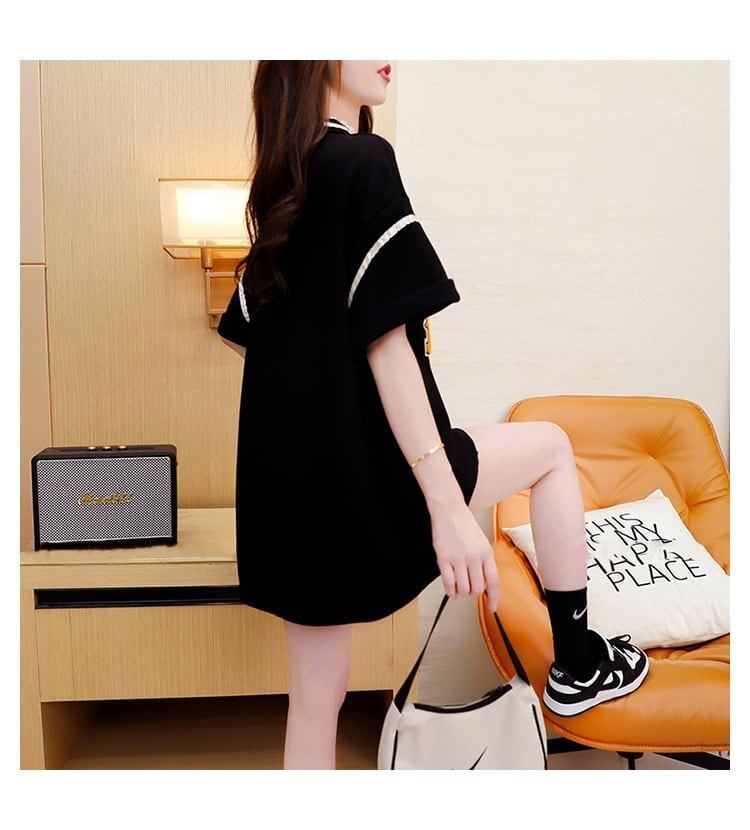 韓国系 ロング POLOネック Tシャツ 四色 ゆったり半袖 ＜S-2869＞
