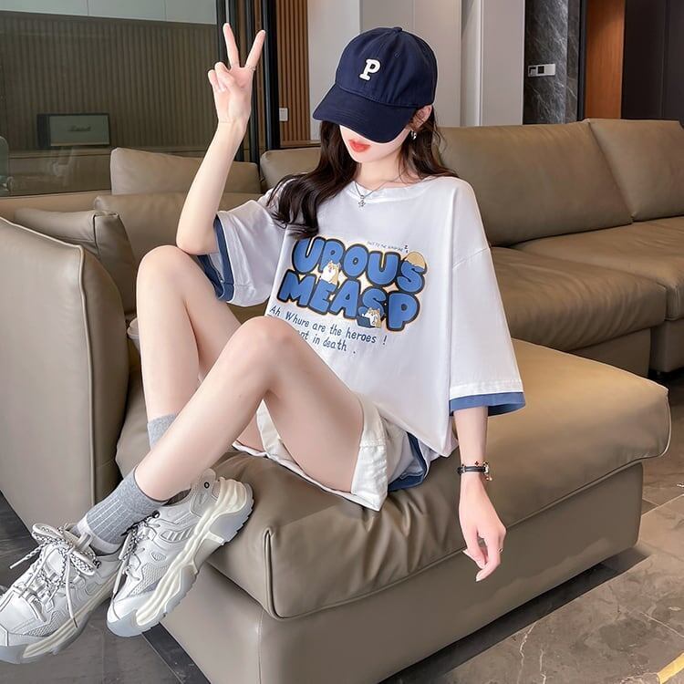 新作 プリントTシャツ ロング アルファベット オーバーサイズ＜S-2808＞