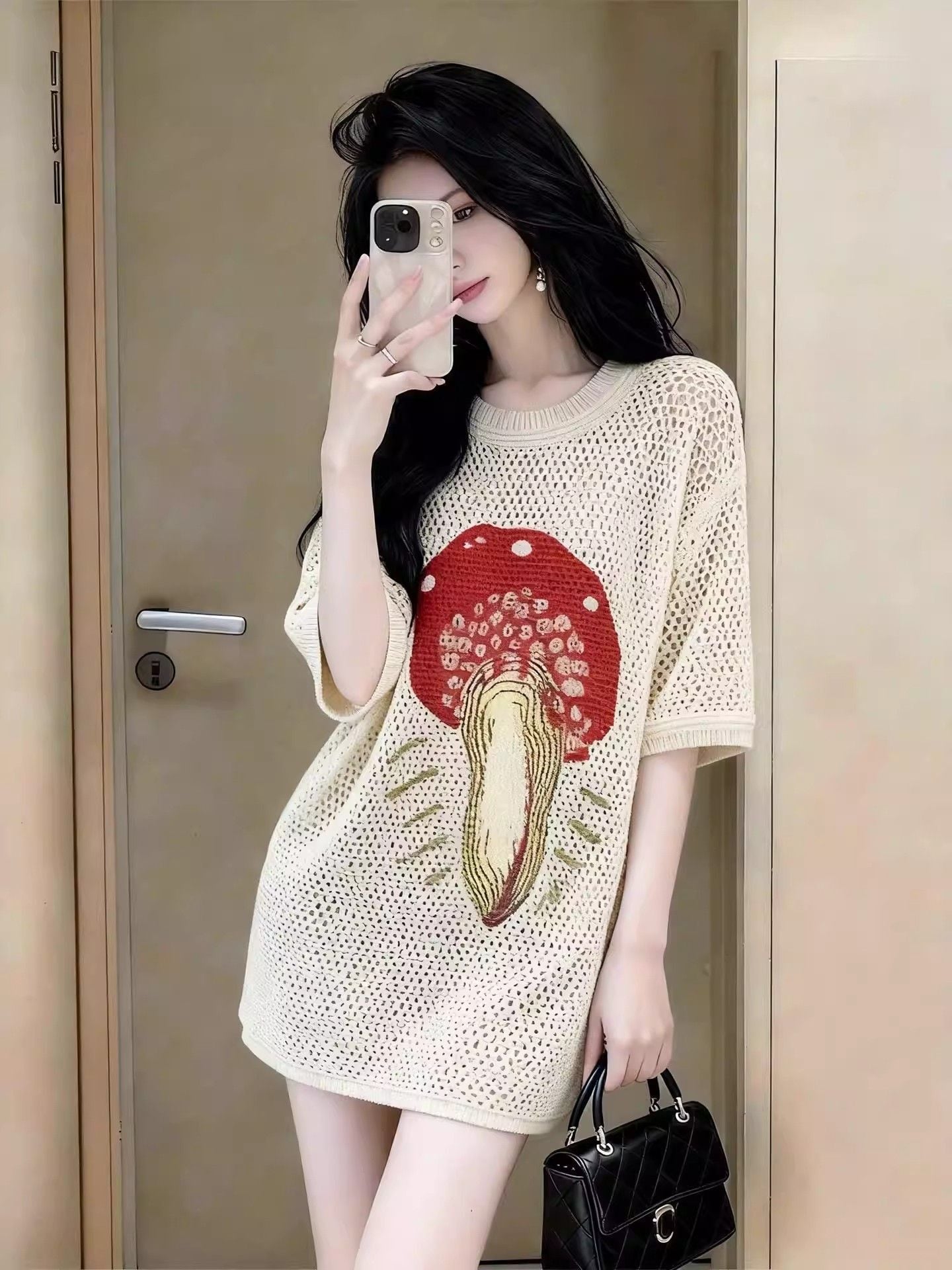 ファッション ニット プリント Tシャツ <S-13204>