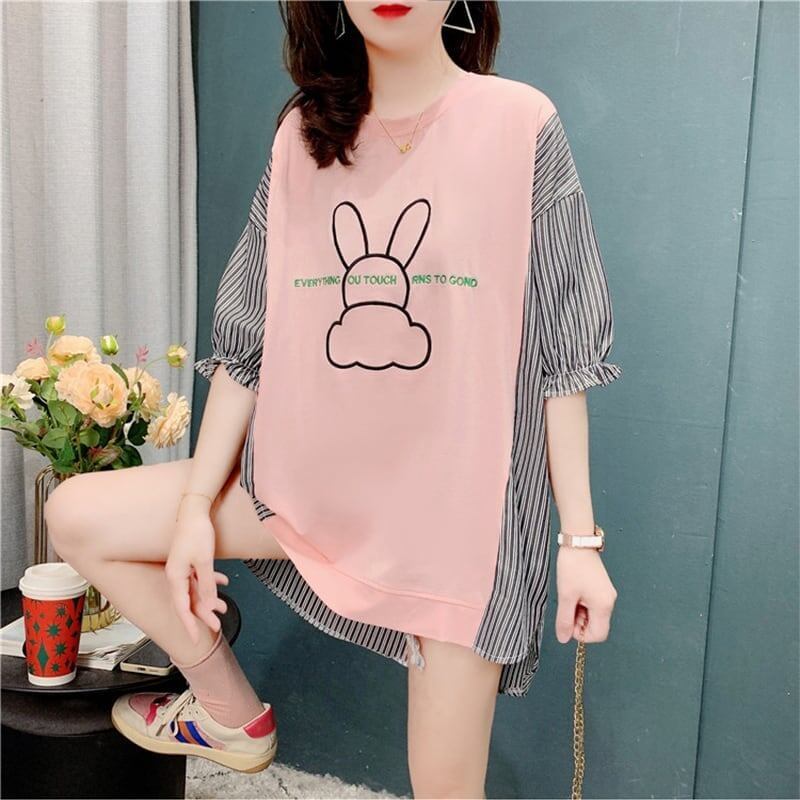 個性的なデザイン 切り替え 今季大好評 プリント Tシャツ カットソー＜S-3595＞