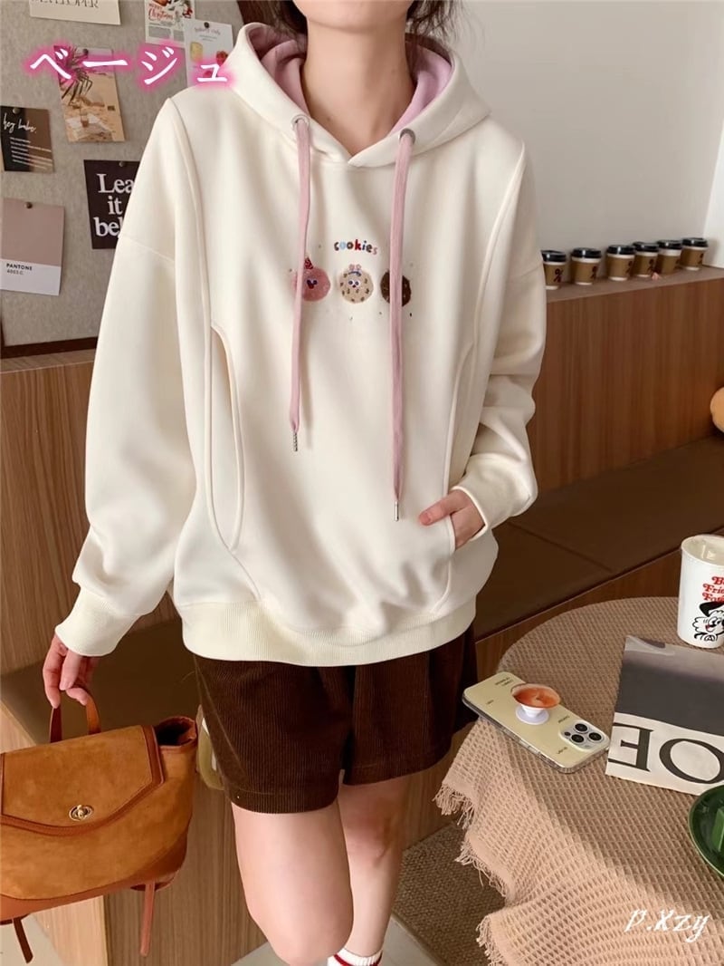 定番シンプルゆったりフード付きパーカ全3色トップス<S-4742>