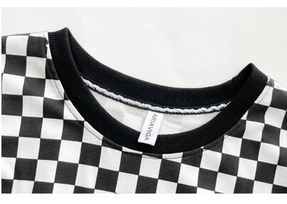 新商品 プリントTシャツ チェック柄 ゆったり半袖＜S-8694＞