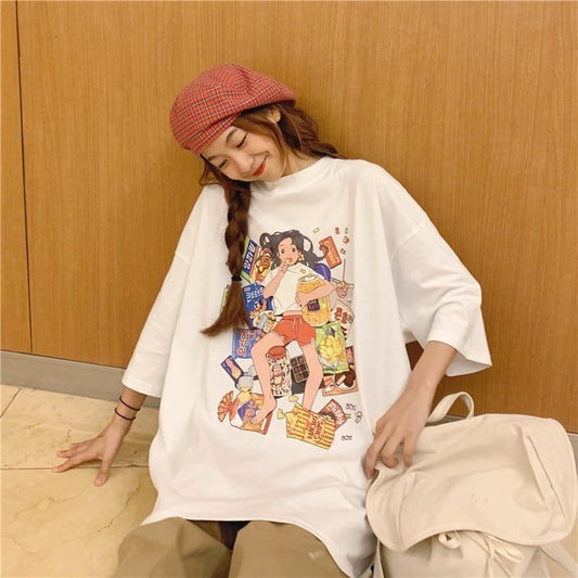 ルーズ 切り替え オシャレ度満点 プリント Tシャツ カットソー＜S-3459＞
