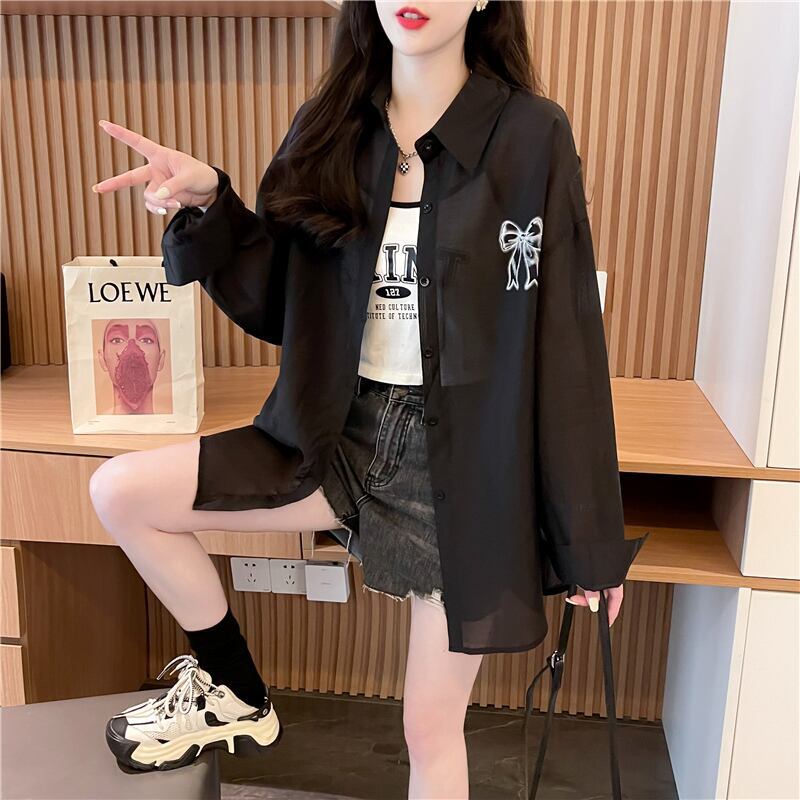 大好評 Poloネック リボン付き 紫外線対策 ブルゾン シャツ ＜S-8645＞