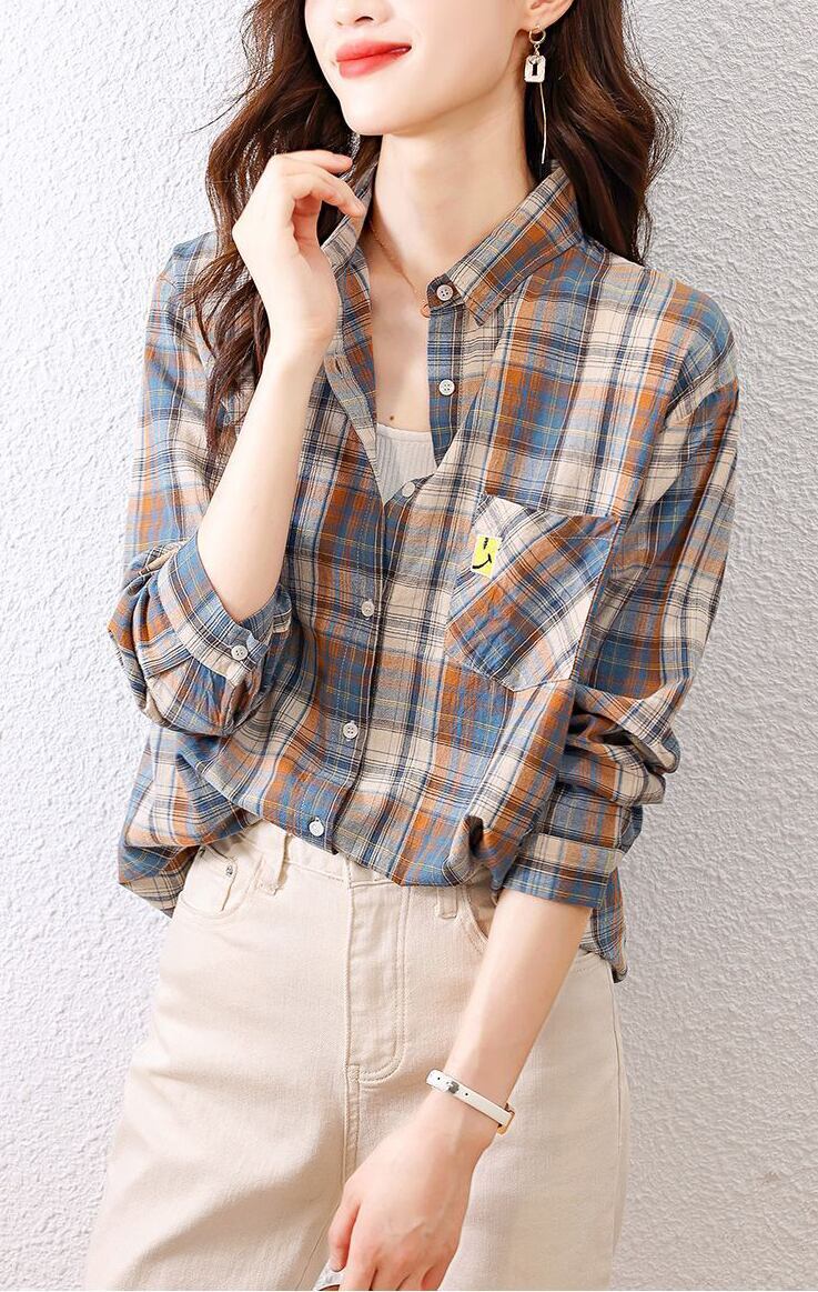 超人気 オシャレ 都市ファッショ デザイン チェック柄 切り替え Tシャツ ＜S-9514＞