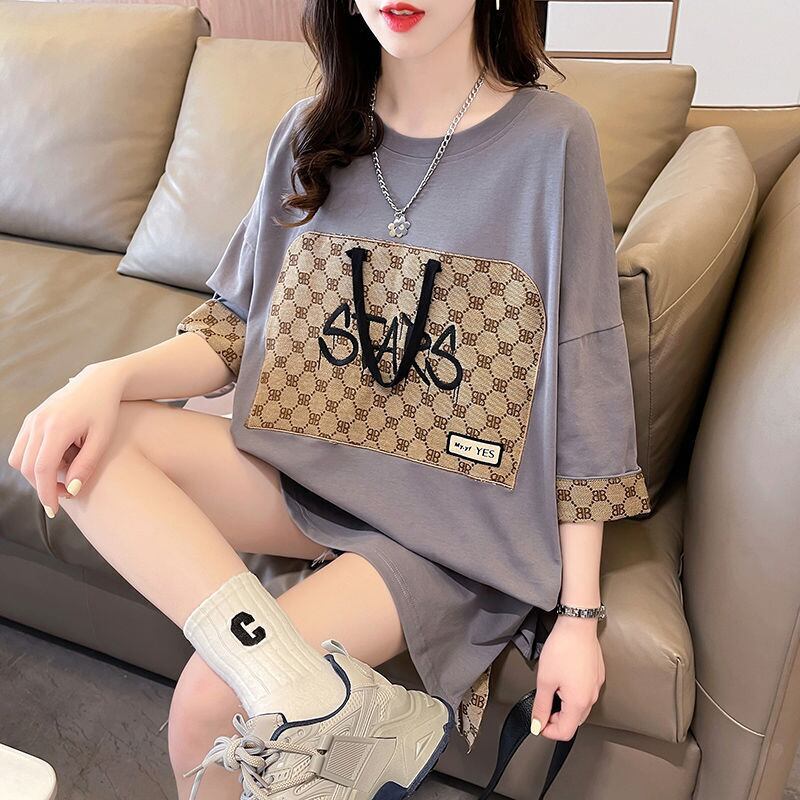 活躍する優秀アイテム 刺繍 個性的なデザイン 切り替え 2色選択 半袖 Tシャツ <S-9275>