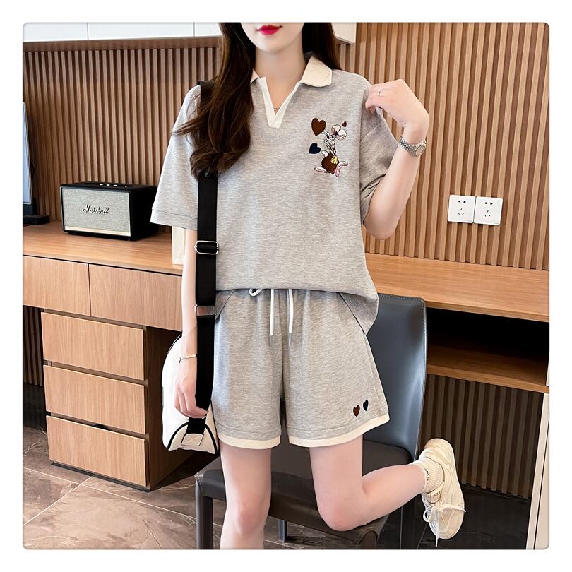 定番シンプル 切り替え カジュアル 半袖Ｔシャツⅹパンツセット全3色 <S-8267>