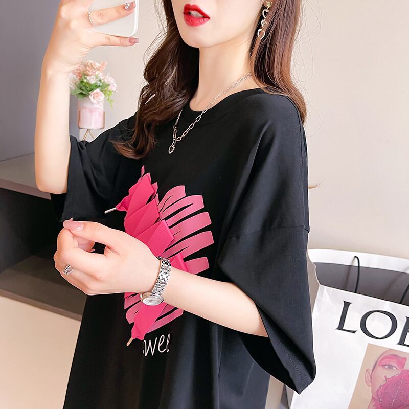 柔らかくて優しい印象 ゆったり ファッション感満々 ロング丈 3色半袖Tシャツ＜S-9206＞