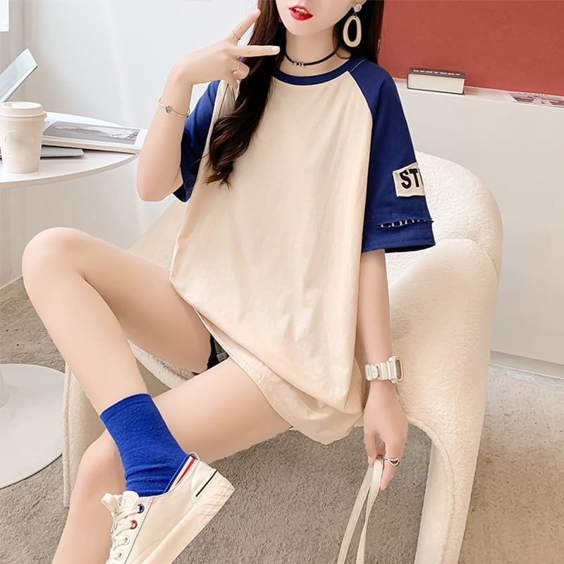 ゆったり感アップ 切り替え 一目惚れ プリント Tシャツ カットソー＜S-3533＞