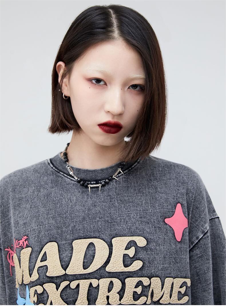 ストリートトレンドのレターファンプリント半袖Tシャツ<S-2906>