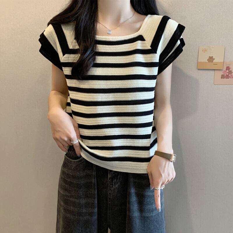 今季マストバイ ファッション カジュアル エレガント ストライプ柄 Tシャツ<S-8339>