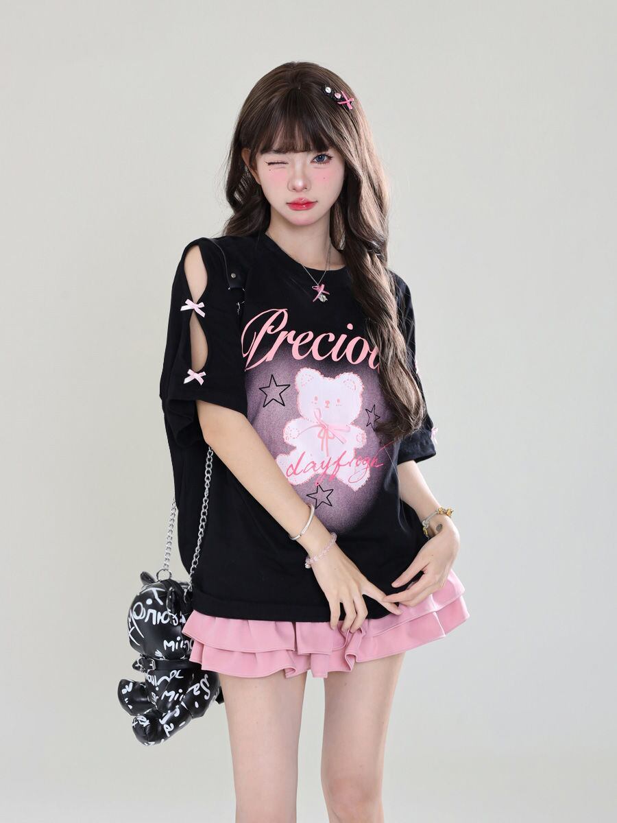 着回し力抜群 レース スウィートプリント 全2色 半袖Tシャツ ＜S-8711＞