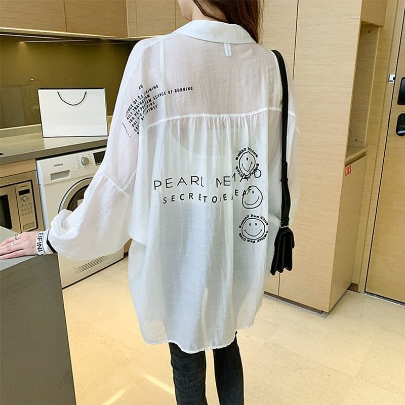 好感度満載 日焼け対策 透け感 アルファベット シャツ ブラウス＜S-2916＞