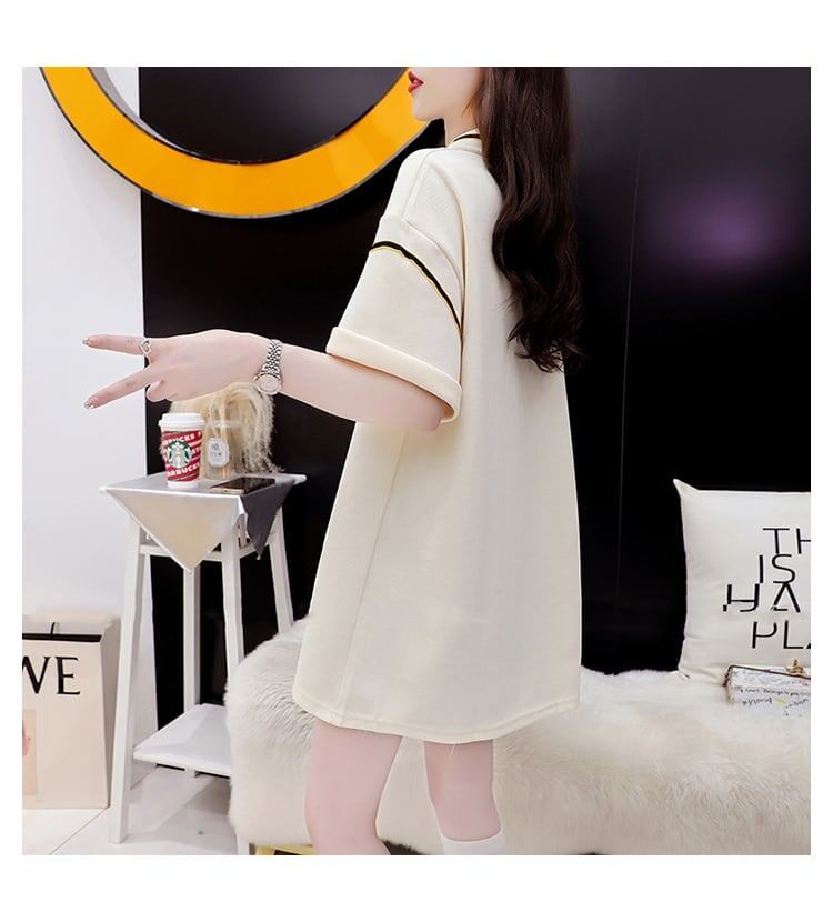 韓国系 ロング POLOネック Tシャツ 四色 ゆったり半袖 ＜S-2869＞