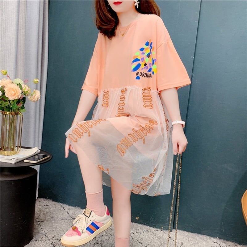 個性的なデザイン プリント 着心地抜群 Tシャツ カットソー ワンピース＜S-3607＞