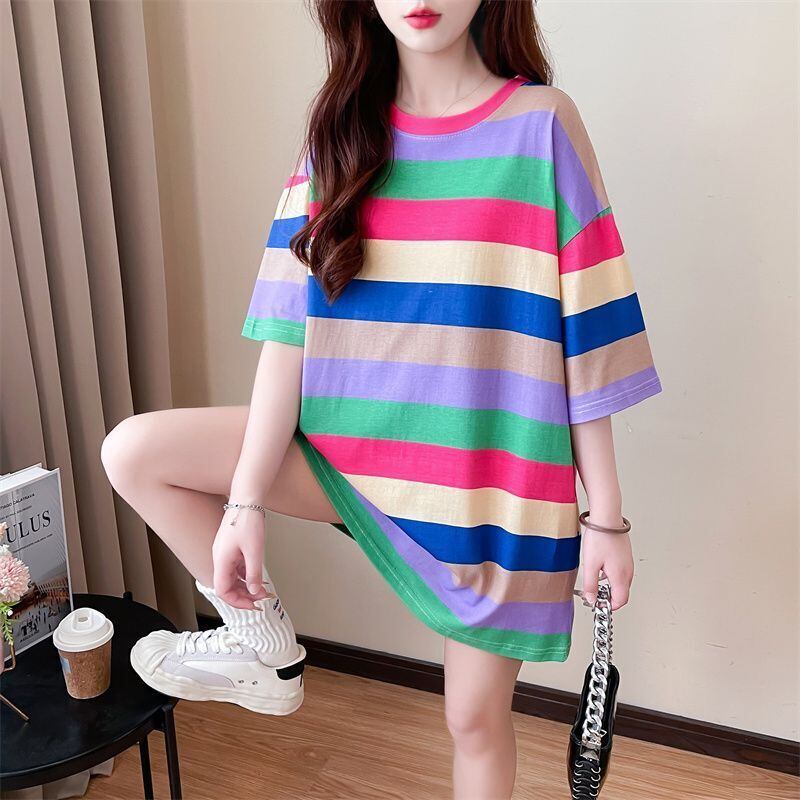 新商品 ストライプ柄 定番シンプル Tシャツ ゆったり半袖＜S-8700＞