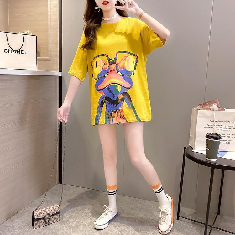 絶対流行 プリント ファッション ゆったり 全4色 半袖 Tシャツ＜S-11523＞