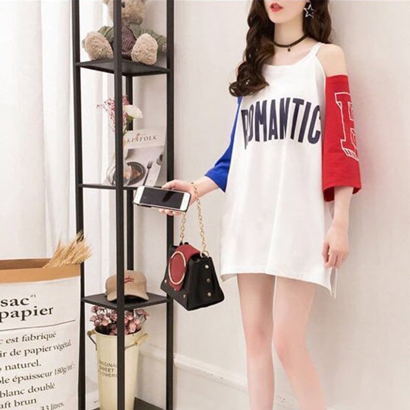個性的なデザイン プリント 一目惚れ Tシャツ カットソー ワンピース＜S-3342＞