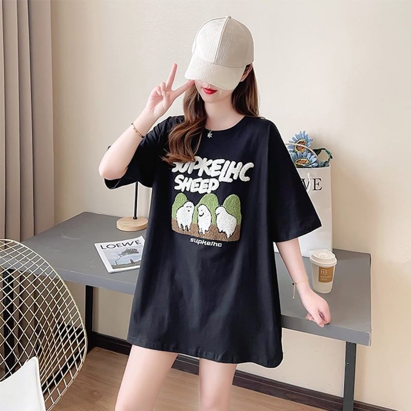 合わせやすい 切り替え チャーミング プリント Tシャツ カットソー＜S-3480＞
