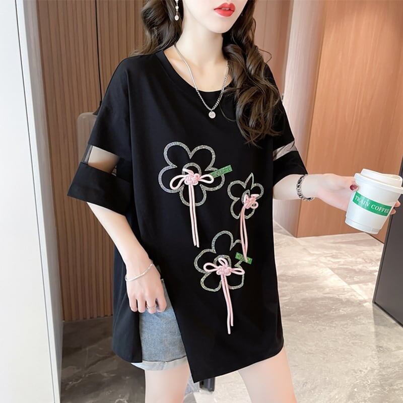 イレギュラー 切り替え カジュアル プリント Tシャツ カットソー＜S-3496＞