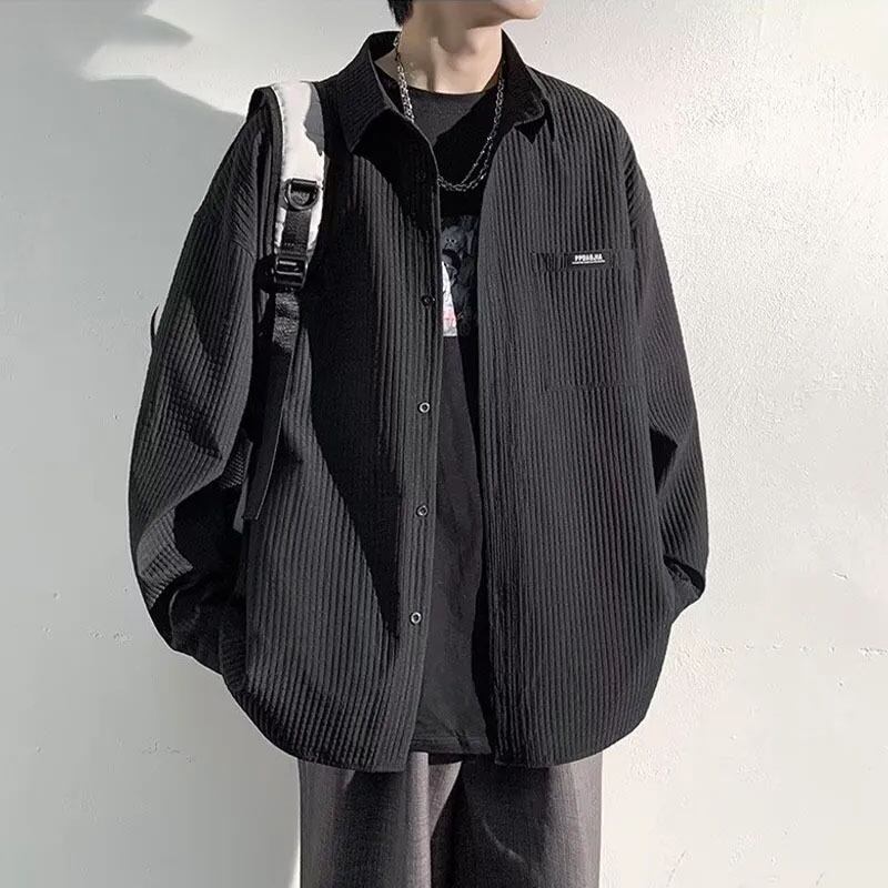 【クリーンカジュアル】ルーズ ワッフル 男女兼用 着痩せ シャツ<S-13112>