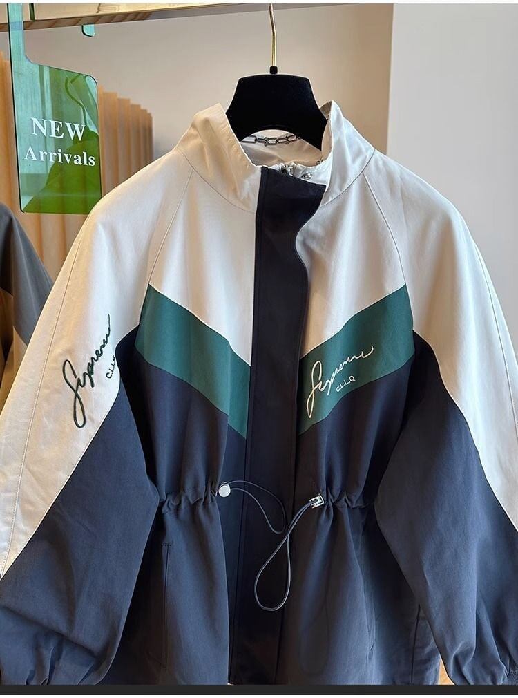 質感のいい切り替え 配色ジャケット 英字ロゴ 男女兼用 全2色コート＜S-4823＞