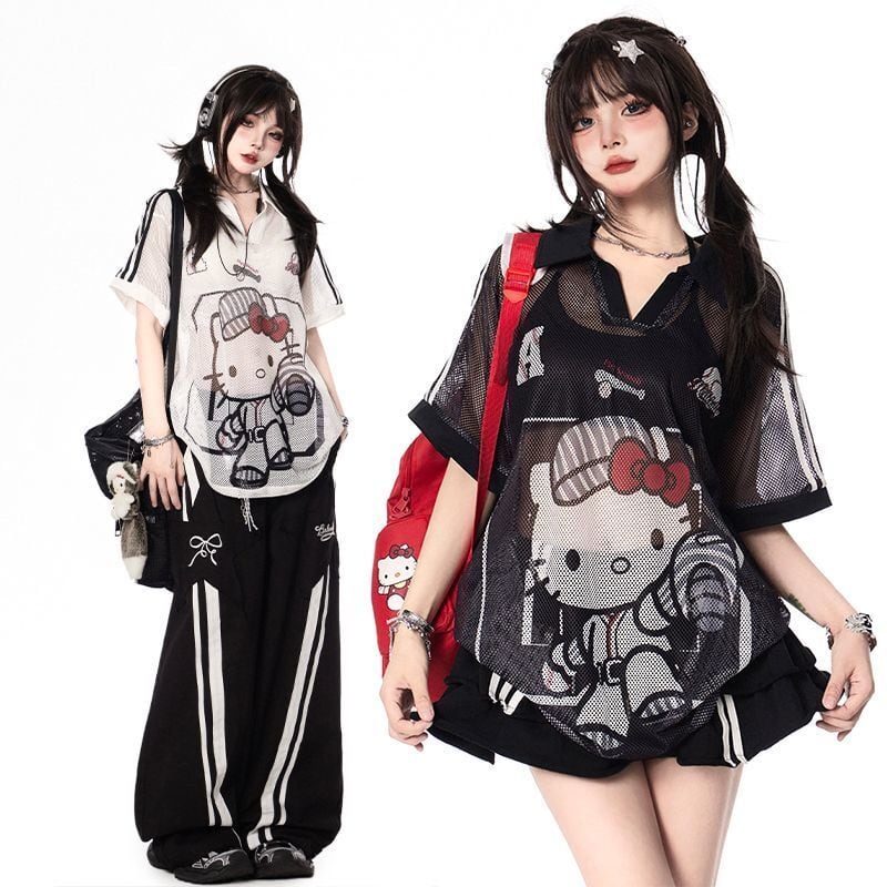 夏新作 メッシュ プリント Tシャツ <S-13168>