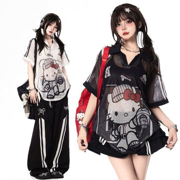 夏新作 メッシュ プリント Tシャツ <S-13168>