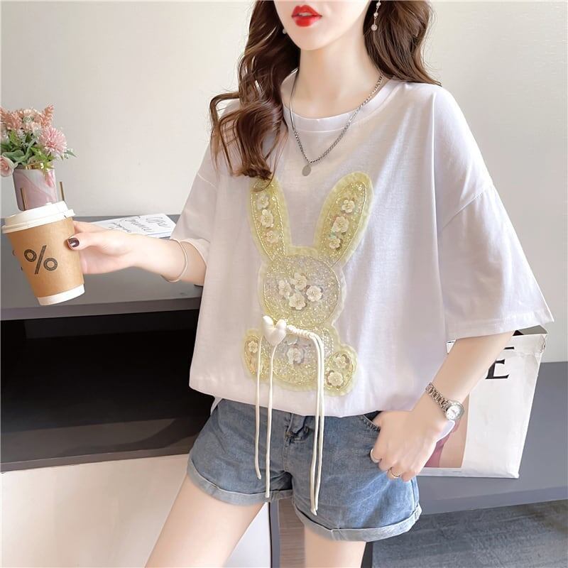 デザイン感 切り替え チャーミング プリント Tシャツ カットソー＜S-3425＞