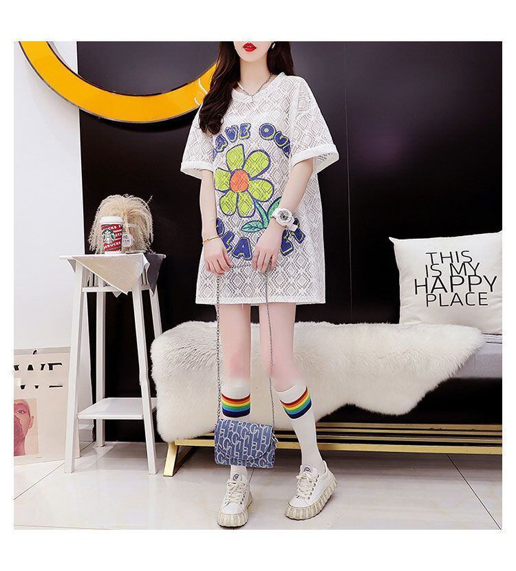 【半額！期間限定！！】新商品 切り替え 一目惚れ 透かし彫り プリント Tシャツ カットソー＜S-8523＞