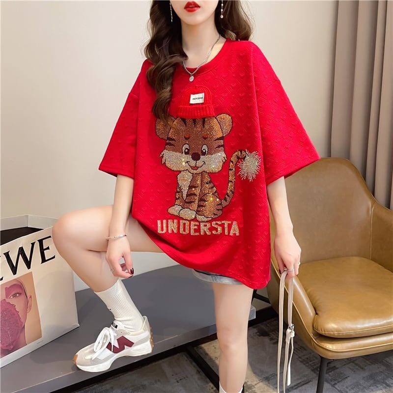 デザイン感 切り替え チャーミング プリント Tシャツ カットソー＜S-3401＞