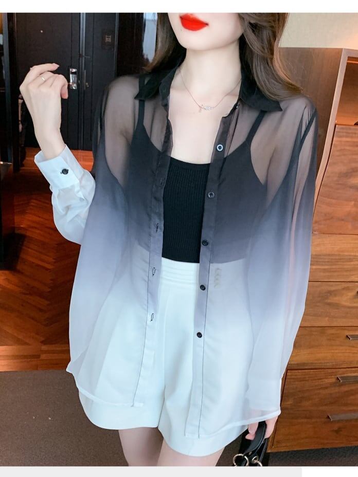 美人度アップ ルーズ オシャレ度満点 透け感 日焼け対策 シャツ ブルゾン＜S-8048＞
