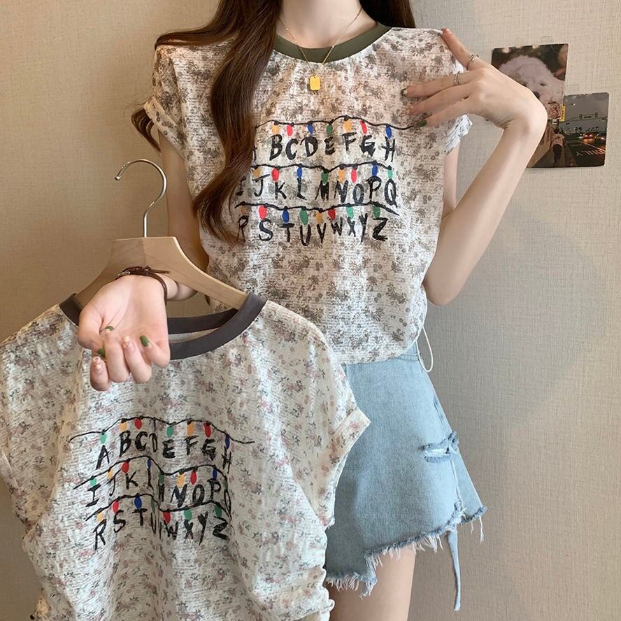 好感度UP カジュアル 大人可愛い プリント 全2色 半袖 Tシャツ＜S-8822＞