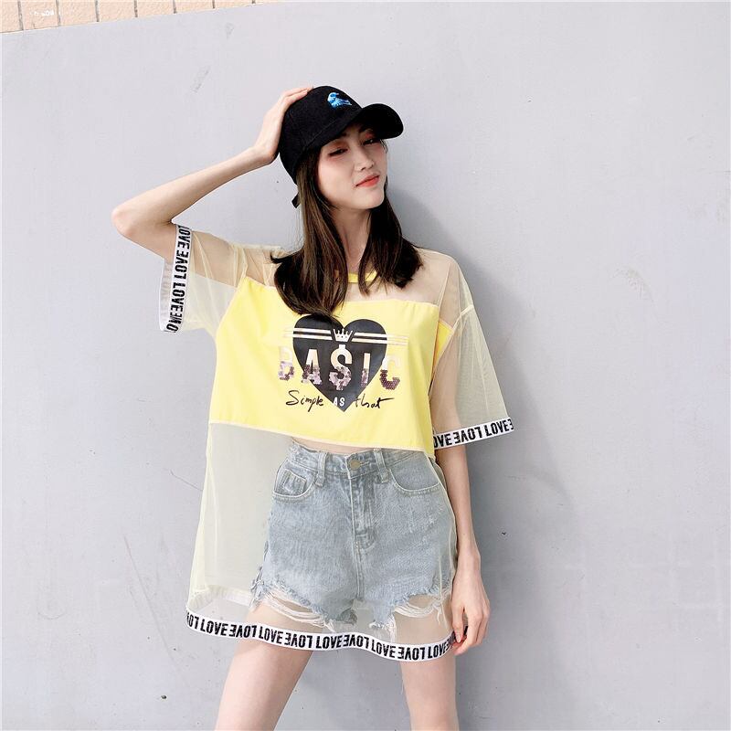 売り切れ必至 レイヤード風 個性派 チュール ゆったり半袖 Tシャツ全4色 ＜S-8157＞