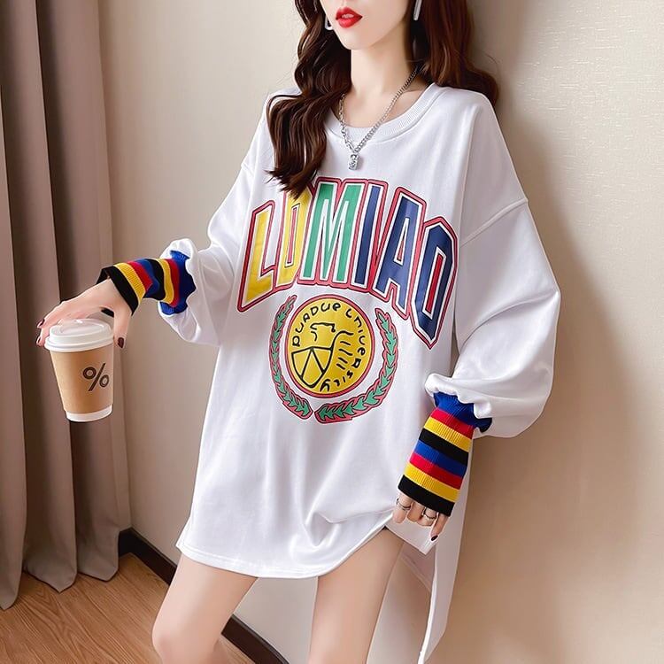 着せ グラフィックプリント 虹色 ロング長袖Tシャツ 三色トップス＜S-4107＞