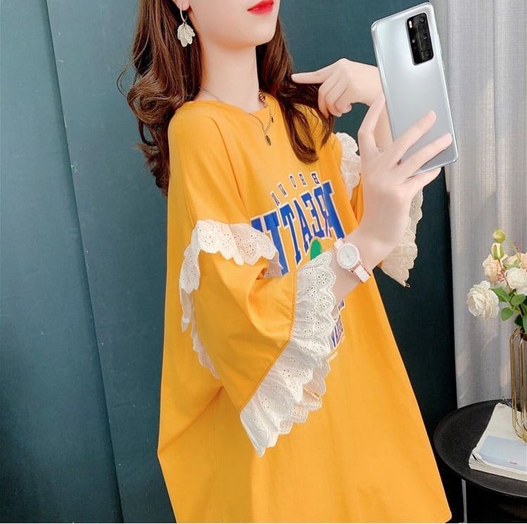 コットンレーストリム半袖Tシャツ<S-3028>