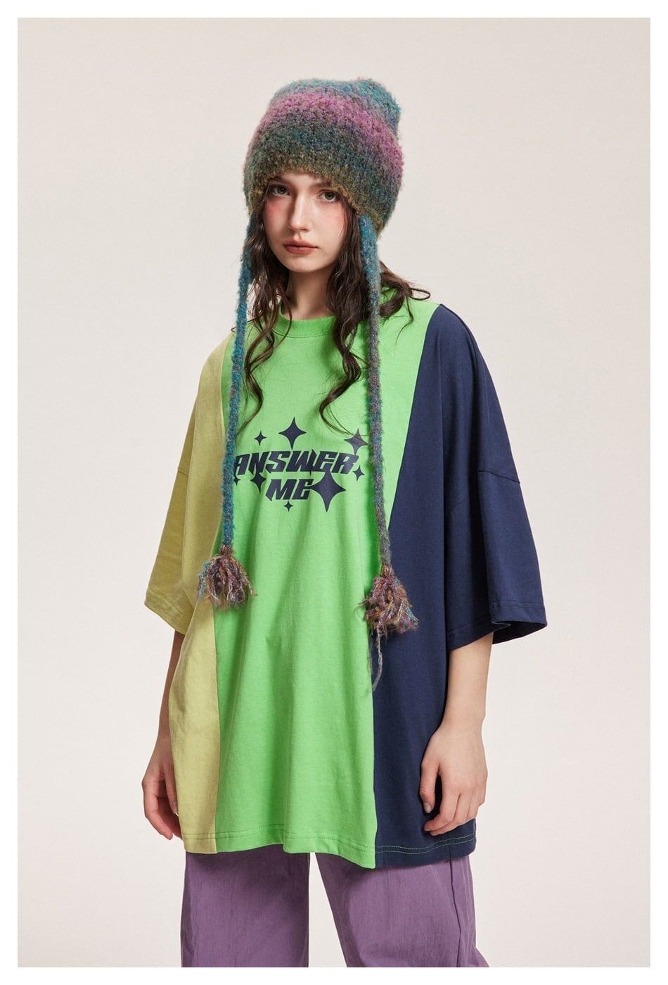 タイドブランドデザインセンス配色レトロプリントコットンTシャツ<S-2899>