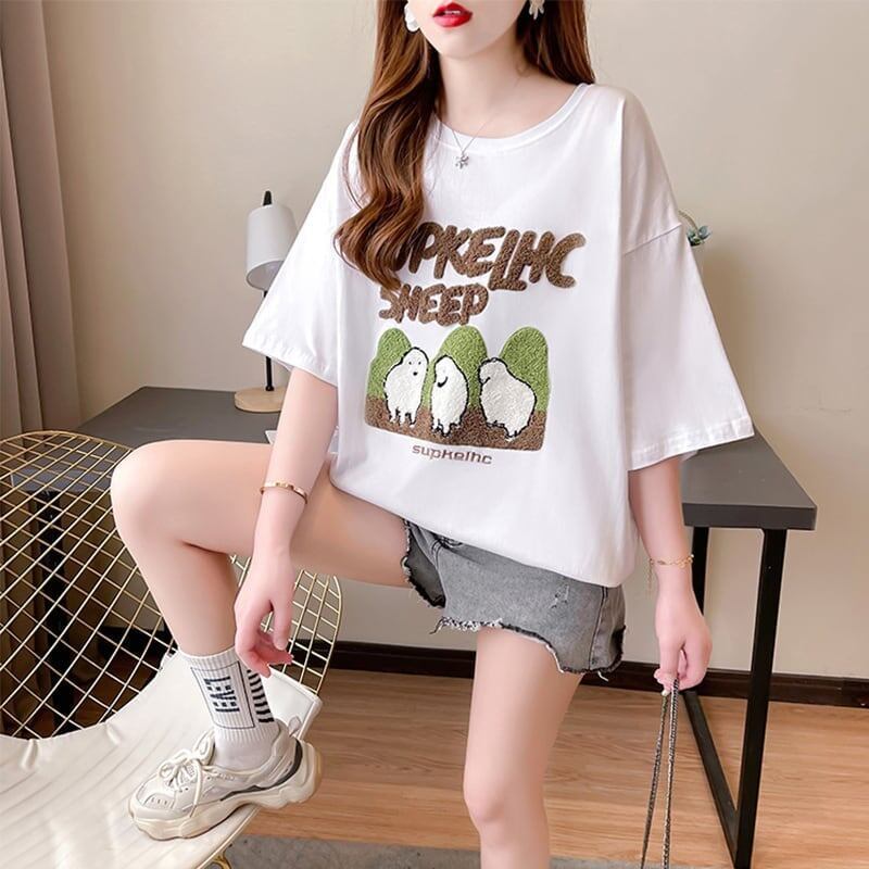 合わせやすい 切り替え チャーミング プリント Tシャツ カットソー＜S-3480＞