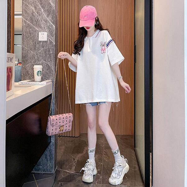 超人気 カジュアル 着回し力抜群 切り替え レース プリント全2色 半袖Tシャツ<S-9039>